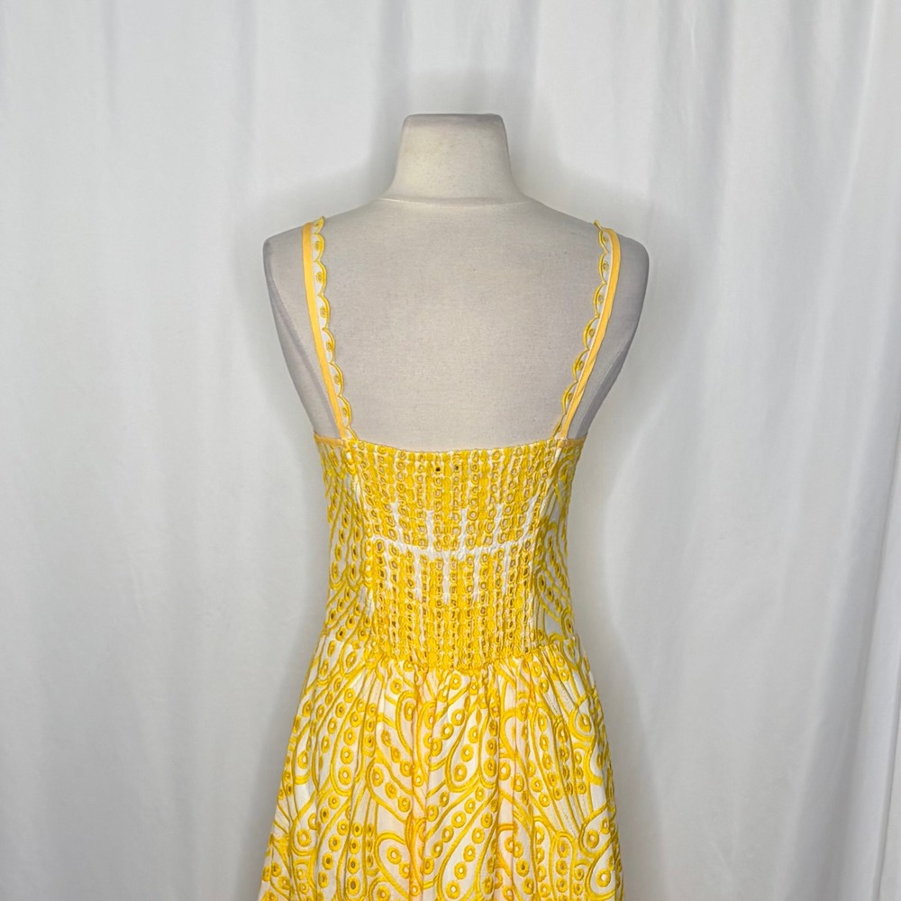 JARDINVUE Lace Buttoned Ruffle Hem Cami Midi Dress Yellow Embroidered X-Small - Picture 11 of 15